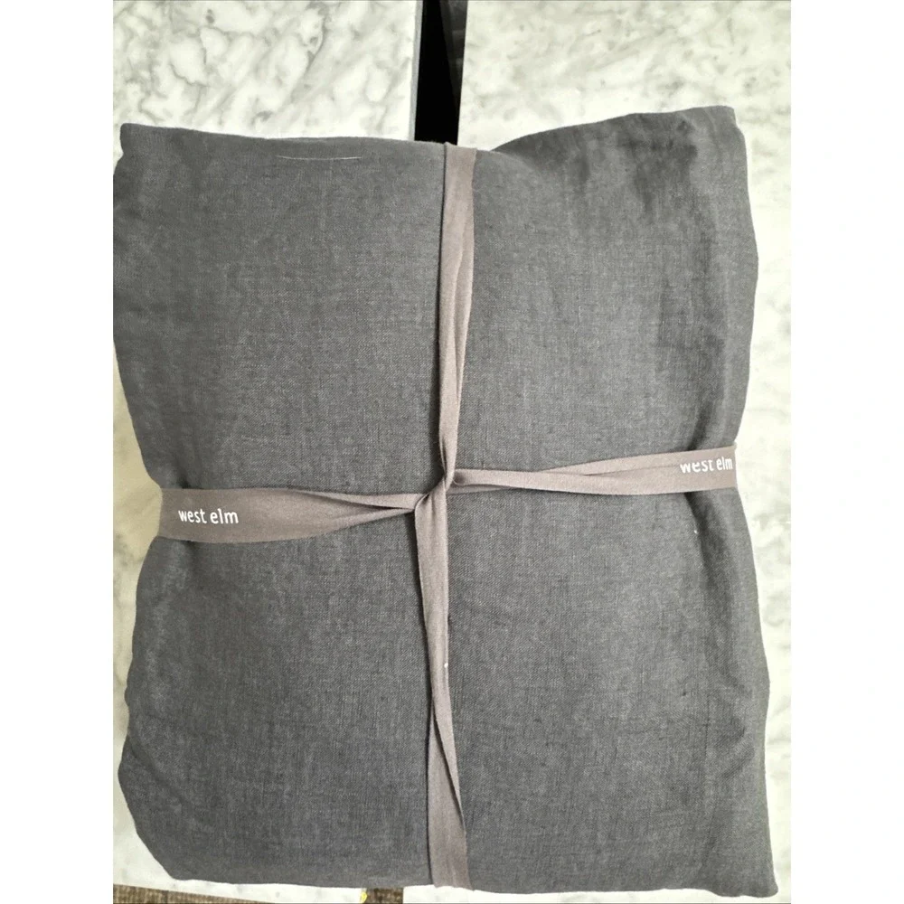 West Elm Dark Gray Linen Full Queen Duvet Cover 86x88 No Shams